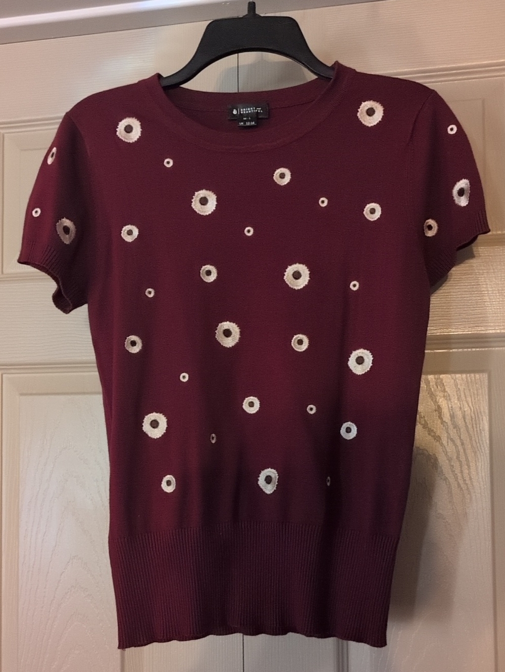 Ellen Tracy Burgundy Short-Sleeve Dot Crochet Accent Sweater Tee